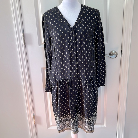 Garnet Hill Ditsy Floral Drop Waist Shift Dress - Size 4 Button Up Long Sleeve - Picture 1 of 7